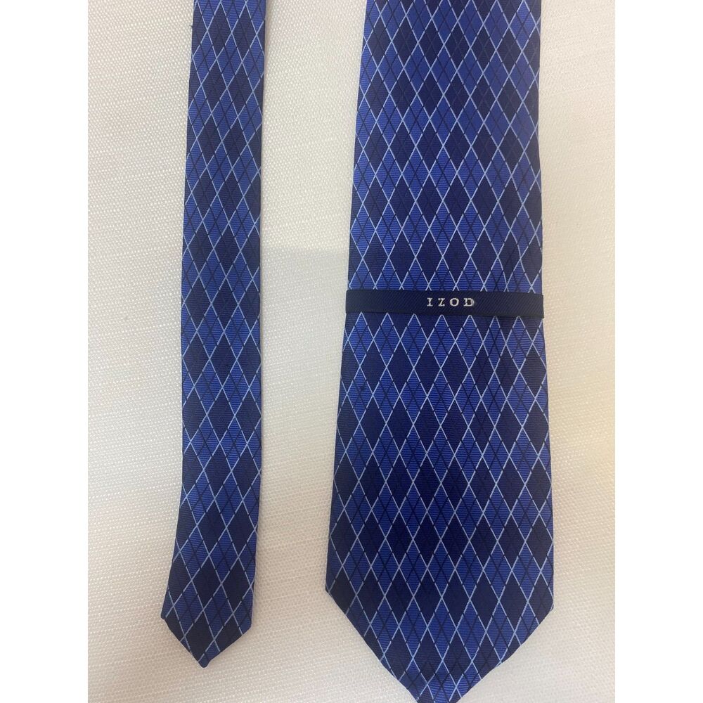 NWT Izod Silk Tie Men's Blue Geometric Career Office - Picture 3 of 6